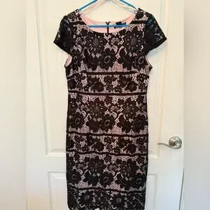 Jessica Howard | Dresses | Jessica Howard Black And Pink Sheath Dress Short  Sleeve Crew Neck | Poshmark